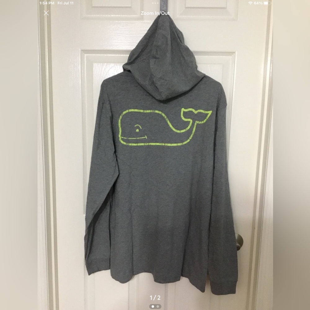 Vineyard Vines Slub Vintage Whale Hoodie Tee Medium Heather Grey Size Large